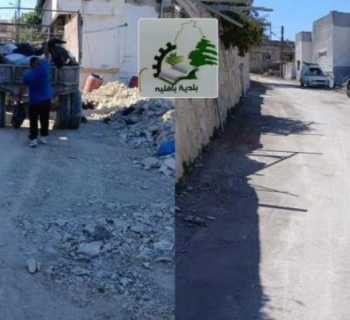 بلدية بافليه تنجز أعمال تنظيف الشوارع وإزالة آثار العدوان وتدعو الأهالي للتعاون