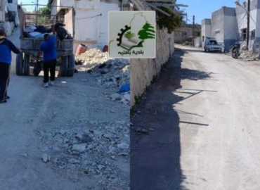 بلدية بافليه تنجز أعمال تنظيف الشوارع وإزالة آثار العدوان وتدعو الأهالي للتعاون