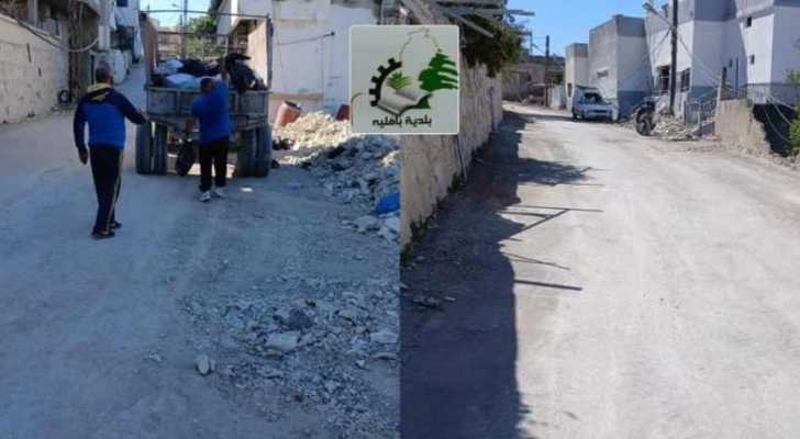 بلدية بافليه تنجز أعمال تنظيف الشوارع وإزالة آثار العدوان وتدعو الأهالي للتعاون