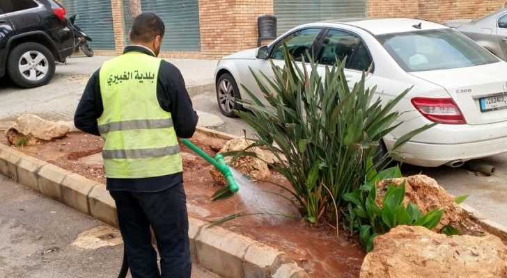 بلدية الغبيري تواصل أعمال التشجير والعناية بالمساحات الخضراء