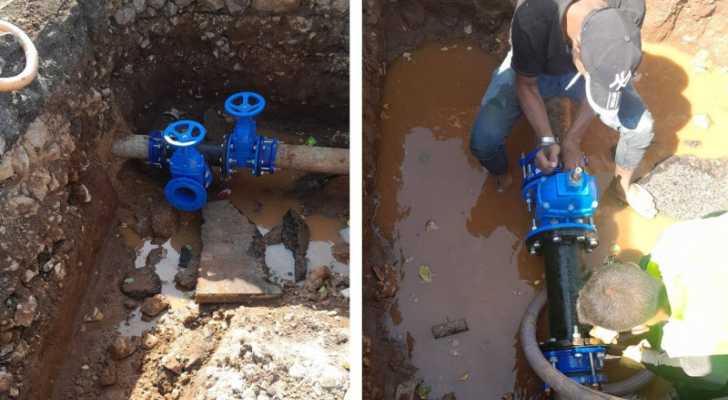 استكمال أعمال ربط خط المياه الجديد في قب الياس