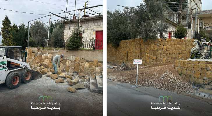 بلدية قرطبا تعيد ترميم وتلبيس الجدران المحيطة بكنيسة القديس جرجس